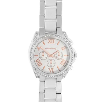 Red Herring Ladies silver crystal bezel analogue watch